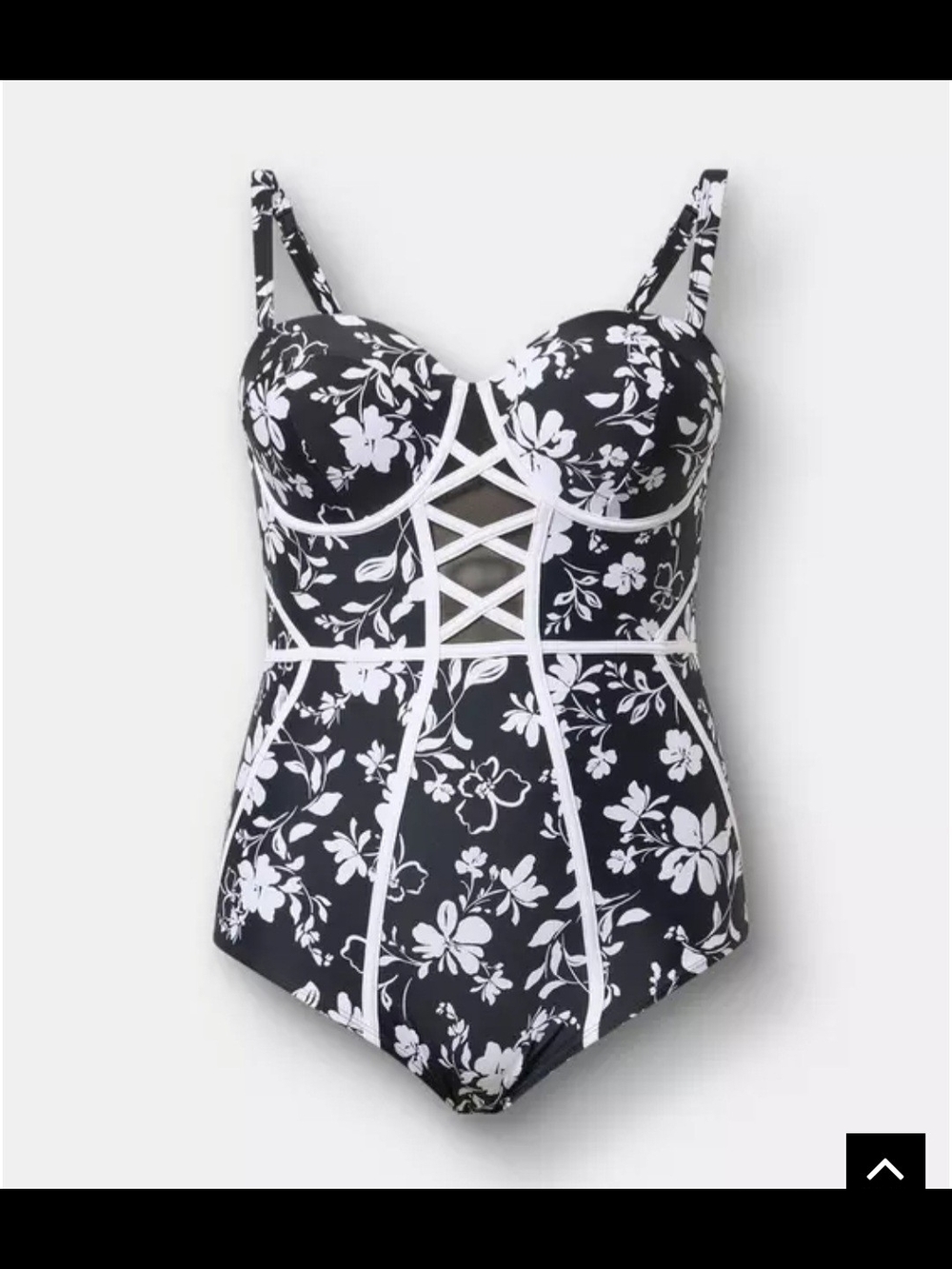 NWT torrid Black and White Floral Lattice-Front One-Piece XOXO 1 DD/DDD